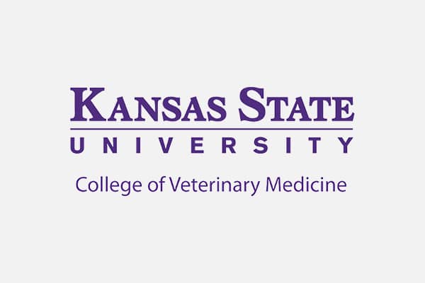 The Kansas State University College of Veterinary Medicine logo, featuring the university name and college title in purple text on a light background, represents excellence in veterinarian education.