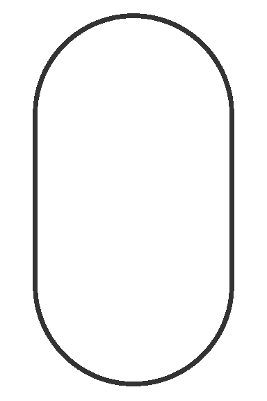 A tall, vertical shape with straight sides and semicircular ends, resembling a capsule or pill, outlined in black on a white background—ideal for signage at a pet clinic or veterinarian's office.